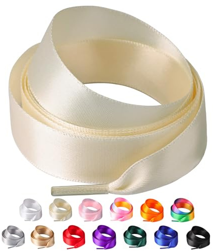 Olukssck 2 Paires Lacets en Rubans de Satin pour Baskets, Beige, 140cm