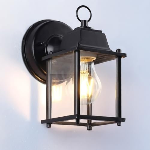 EBION Applique Da Esterno E27, Lampioni Giardino Lampada Parete Impermeabile Moderno, Lampade Lanterna Da Esterno Parete, Alluminio, Nero Per Balconi Giardini Portico Garage (Lampadina Non Inclusa)
