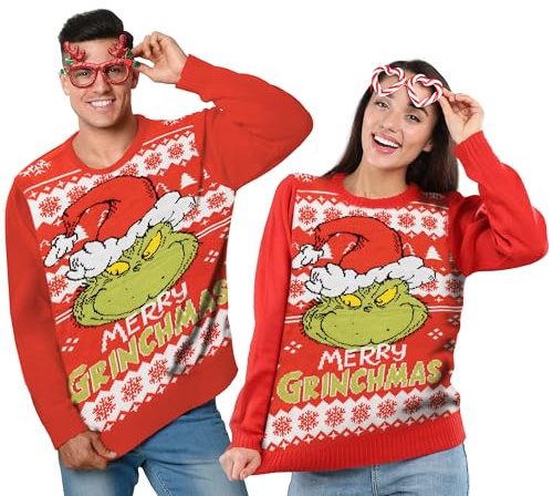 The Grinch jultröja unisex – Merry Grinchmas vinter stickad tröja sweatshirt ful jultröja för män och kvinnor röd