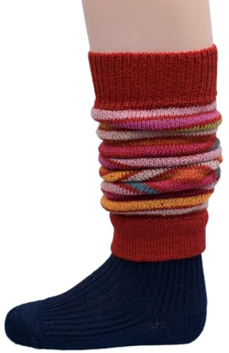 Hirsch Natur Calentadores de piernas para niños gruesos, talla única de 6 a 12 años, 100 % lana (kbT), Rojo De Rayas, Talla única