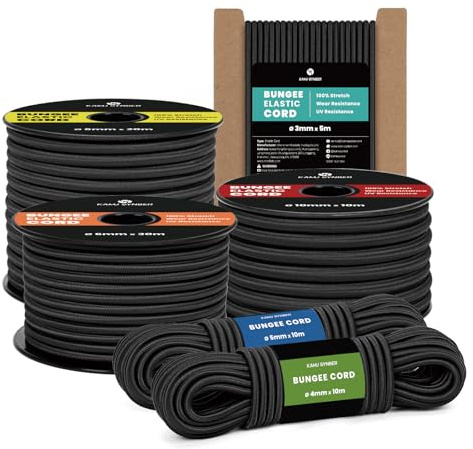 Kamu Synber Gummirep 8mm x 10m Gummisnöre Spännrep Spänngummi för Camping, Gör-det-själv, Släpvagn | Svart