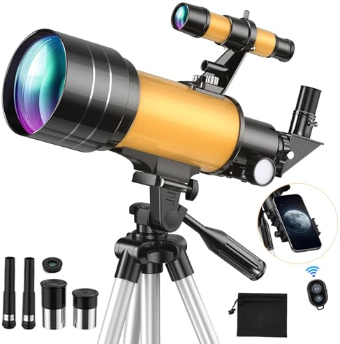 Télescope Astronomique 70/300mm, Lunette HD Astronomique Réfracteur avec Trépied Professionnel et Adaptateur de Téléphone, Télescope pour Enfants Débutants et Amateurs, Observer la Lune 15-150X