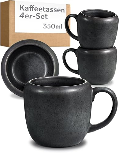 Cosumy Juego de 4 Tazas Cafe Grandes Negras – Mug & Taza Cafe de Ceramica 350ml – Juego Cafe que Conserva el Calor – Elegantes Tazas Desayuno con Esmalte Artesanal – Juego Tazas Cafe con Leche