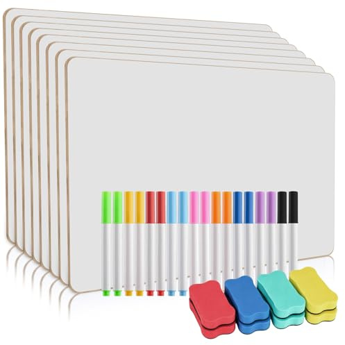 8 Pcs Tableau Blanc A4, double face, pour école, maison et bureau | Tableau blanc effaçable format A4 (29,7x21cm). Inclut 18 marqueurs et 8 effaceurs. Idéal pour apprentissage et réunions.