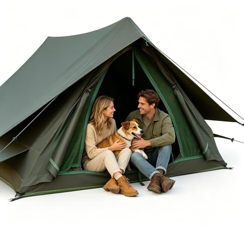 Tente pour 2 à 4 personnes, double couche, imperméable avec colonne d'eau de 3000 mm, rabats de porte arrière, inserts en maille respirante, double protection, stable