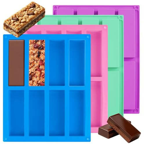 Ainiv 4 Pezzi Stampi Rettangolari in Silicone, 8 Cavità Grandi Stampo Silicone per la Cottura del Pane, Stampi per Tartufi al Cioccolato, Pane, Brownies, Pane di Mais, Cheesecake, Budini, Barrette