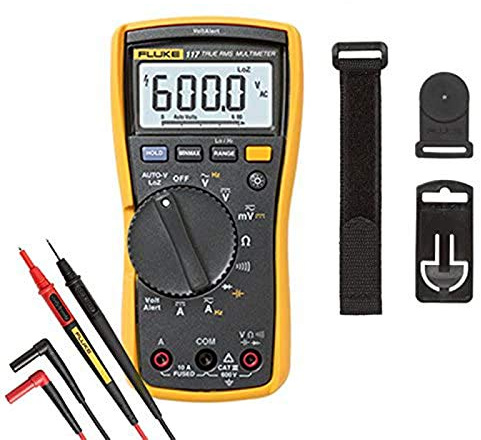 Fluke 117 True-RMS Digital Multimeter with Non-Contact Voltage Detection, TL175 Test Leads KIT2S and TPAK5 Magnetic Toolpak Meter Hanging Kit