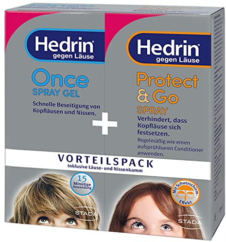 Hedrin Vorteilspack - 1 x ONCE Spray Gel (60 ml) + 1 x Protect und Go Spray (100 ml) - Set zur Beseitigung und Vorbeugung von Kopfläusen und Nissen - gut verträglich klinisch getestet