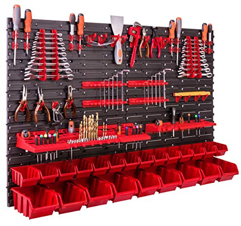 Sistema di stoccaggio da parete 115 x 78 cm supporti per attrezzi 23 scatole impilabili per riporre oggetti a vista pannelli da parete extra forti scaffali espandibili, scaffali da officina