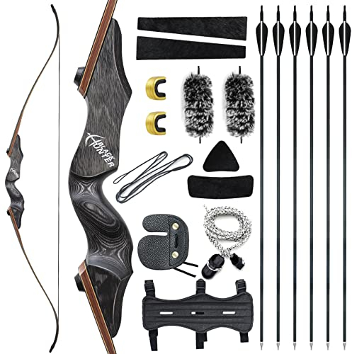 OUBOTER Black Hunter 60 Zoll Recurve Bogen Bogenschießen Set 20-60lbs Takedown Recurve Bogen Pfeil Und Bogen Der Linken Hand Für Erwachsene Jagd Zielübungen (60LBS)