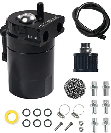 AOCISKA Aluminum Oil Catch Can Reservoirs,Baffled Oil Catch Can Kit,300ml Oil Reservoir Tank,Oil Separator Catch Can with Hose Kit,Universal Oil Catch Can Tank Polish Baffled Reservoir (Black)
