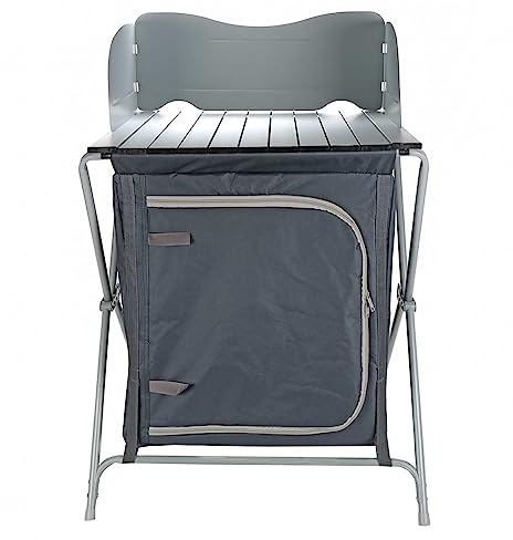 Bubble Store Campingschrank faltbar, Arbeitsfläche aus Aluminium, innen 2 Regale, Faltschrank Größe ca. 69 x 98,5 x 63 cm, Tür mit Reißverschluss, 2 Netzfenster, Tragetasche