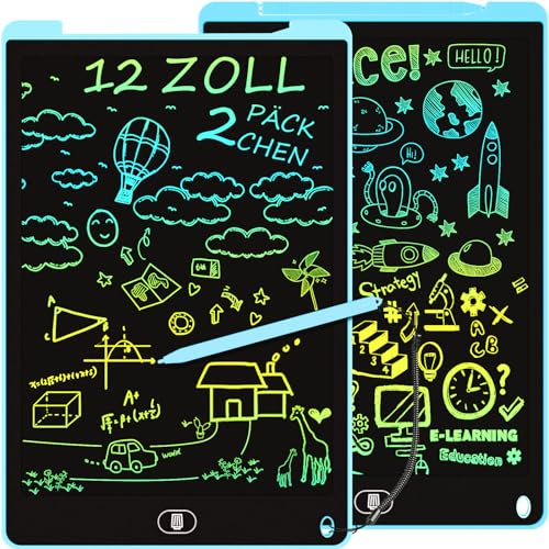 2 Pack LCD Schreibtafel Bunte, 12 Zoll Zeichentafel LCD Writing Tablet mit Sperr-& Löschfunktion, Augenschutz-Kritzelblock, Spielzeug & Geschenke für Kinder 3-12 Jahre zu Hause, Schule - Blau