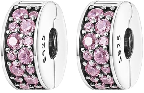Amuefer Clip Rosa Pavé Charm Compatibili Bracciale Collana, Argento Sterling Ciondolo Compleanno Natale Gioielli Regali per le Donne Moglie Amici