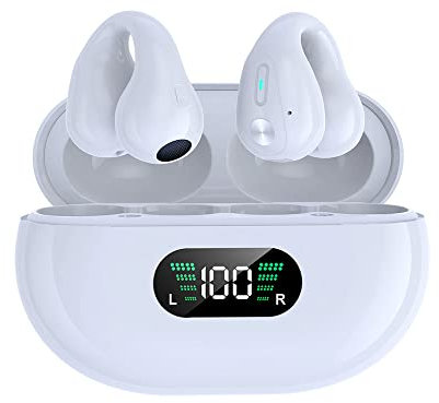 SLuB Cuffie a Conduzione Ossea, Cuffie Aperte Bluetooth 5.4, Suono Stereo HiFi, Microfono Incorporato, Adatte per la Corsa, il Fitness (Bianco)