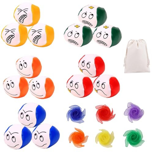 JXAXD Jonglierbälle für Anfänger, 15 Stück Juggling Balls, jonglierbälle Kinder mit Hacky Sack und 6pcs jongliertücher, Pädagogische Jonglierbälle für Jungen, Mädchen und Erwachsene