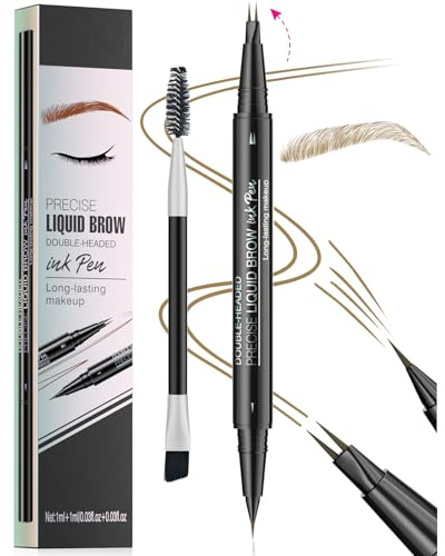 Vawolecy Microblading Eyebrow Pen, Brow Pencil Lápiz de cejas 2 en 1 de doble punta con aplicador de micro-horquilla y punta de pincel precisa Crea un cabello como las cejas