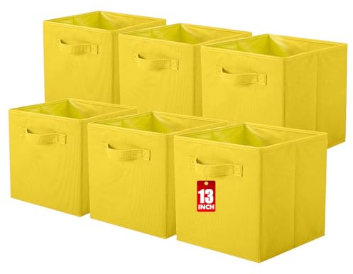 powerking Aufbewahrungsbox Organizer aus Stoff, 6 Stück faltbar Aufbewahrungswürfel Aufbewahrung Box in Würfelform, 33 x 33 x 33 cm, Gelb
