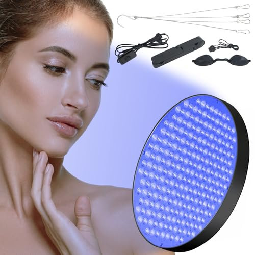 Bräunungslampe Solarium Für Zuhause, 250 LEDs 460NM Tragbare Bräunungslicht für Gesicht und Körper, Round Gesichtsbräuner Sonnenlampe Tageslicht mit Faltbares Ständer und Aufhängbare Haken (Schwarz)