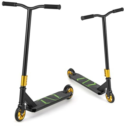 COSTWAY Stunt Scooter mit 360 Lenkung, Stuntscooter mit 110 mm PU Rädern, ABEC-7 Kugellager & Aluminiumdeck, Funscooter 100 kg Belastbar, Kickscooter Tretroller für Kinder ab 10 Jahren (Schwarz)