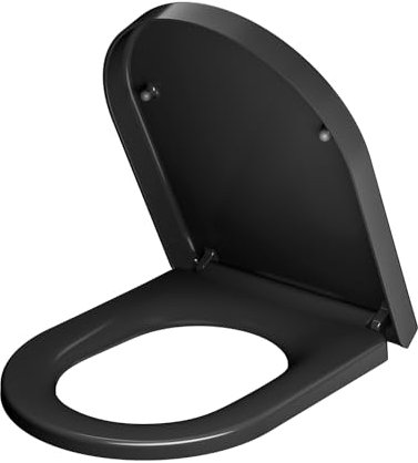 ANYCEE Toilettendeckel mit Absenkautomatik, Langformat D WC Sitz mit Quick-Release Funktion, Einfach Reinigung, Toilettensitz mit Verstellbaren Scharnieren, Kunststoffversion, Schwarz