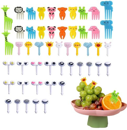 PHMING 120 Piezas Tenedores Fruta Niños, Dibujos Animados Tenedores Postre, Mini Palillos de Dientes de Animales, Coloridos Palillos para Niños Frutas, para Té Tarde, Fiesta Frutas, Cumpleaños