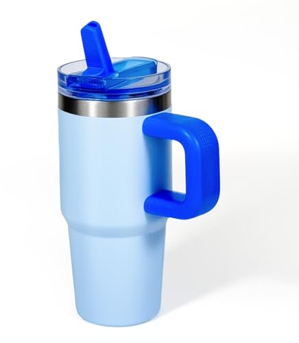 Thermobecher der Kinder, 100% auslaufsicheres Stroh, 14oz/413ml kleine Tasse 304 Edelstahl Tumbler, Geschenk für Kinder, Reise Graduierung Geschenk-Blau mischen