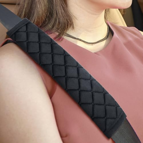 2 Pieces Seat Belt Pads,Soft Shoulder Strap Cover & Protector,Comfortable & Safe Travel Cushion for Adults and Kids,Car Accessories for Men Women (Black)
