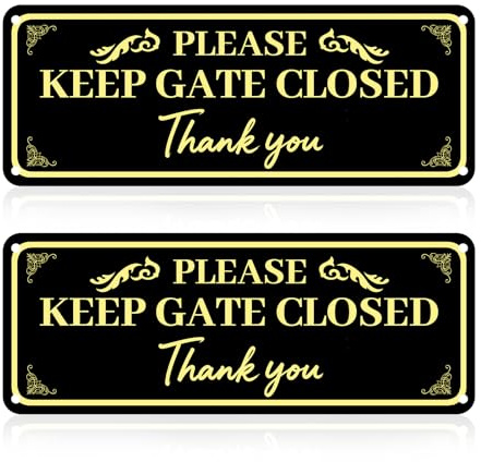 2 cartelli per cancello in alluminio impermeabile, con scritta Please Keep Gate Close, versatili cartelli da cortile per interni ed esterni, cartelli in metallo resistenti alle intemperie per tenere