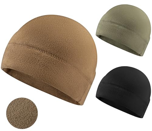 Cutecrop 3 Pcs Waterproof Fleece Watch Cap Winter Warm Military Skull Beanie Hat Outdoor Tactical Microfleece Beanie for Men Multicolor
