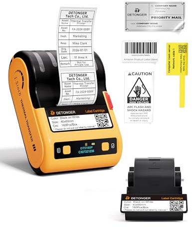 DETONGER DT5150P Industrial Colorfast Label Maker, Thermal Transfer Label Printer with 1.65 W Print Head, Heavy-Duty for Outdoor Direct Sunlight Job Sites, Mobile APP & PC Editor Compatible