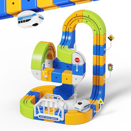Tren Eléctrico Niños, 124 Piezas(36Bloques + 1 Tren) Tren Juguete, 3D DIY Rail Cube Train Track Set, Juegos Regalo para Niños Niñas 3 4 5 6 7 8 Años