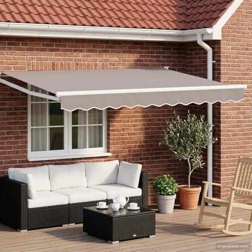 LoogCape Toldo de brazo articulado extensible blanco de 3 x 2 m de aluminio con manivela para balcón, terraza, jardín, resistente a la intemperie, resistente a los rayos UV, protección contra el
