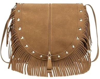 HKYBCF Bolso de Hombro con Borla Bolso bandolera vintage de piel mate for mujer, estilo silla montar, con borlas