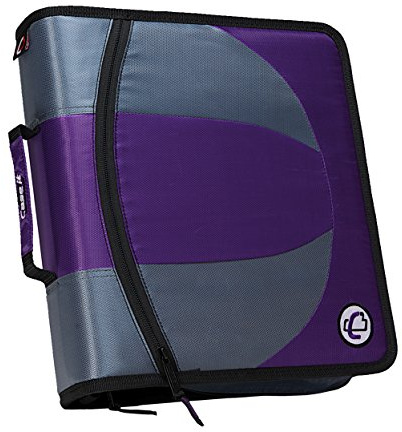 Case-it The Dual 2-in-1 Zipper Binder | Two 1.5-Inch D-Rings, 600 Sheet Capacity, Pencil Pouch & Multiple Pockets | School & Office Organizer with Shoulder Strap | Dual-101 Dark Purple