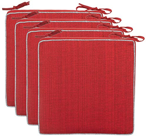 Brandsseller Set de 4 Cojines de asiento 40x40x4 cm – Cojine para silla repelente al Agua con Cintas de Sujeción aspecto de Lino – interior y exterior – Cocina,Terraza, Jardín – Rojo