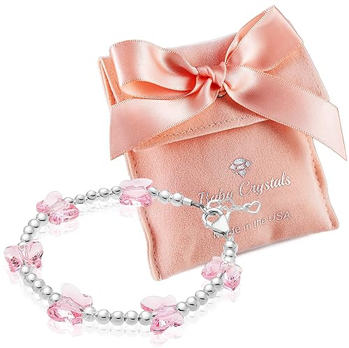Baby Crystals Sterling Silver Charm Bracelets for Girls, Butterfly Bracelets Embellished with 8mm Butterfly European Crystals