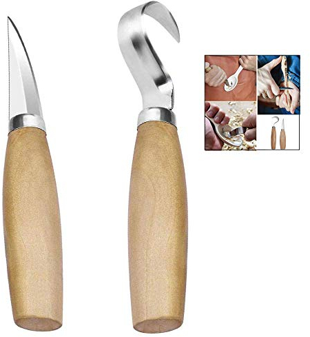 iPobie Schnitzmesser, 2 Stück Holz Skulptur Schnitzen Kerbschnitzmesser Werkzeug Holzschnitzerei Kit,Edelstahl Schnitzwerkzeuge für Anfänger/Profis (Hakenmesser und Schlagmesser)