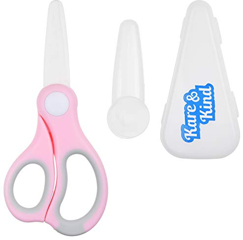 Kare & Kind Ceramic Baby Food Scissors - Pink - with Dust Cover and Storage Case - Cut Baby Food Easily - Ideal for Noodles, Meat, Chicken, Veggies and Fruits (Pink - 1 Pack)
