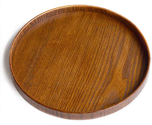 LEZED Vassoio da Portata di Servizio in Legno Tondo Piatto per Snack da Cibo caffè tè Portavivande Dessert da Frutta Snack Candy Piatto da Portata Ciotole 27 x 2 cm (Marrone Scuro)