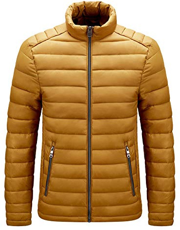 YAOTT Herr vinter quiltad jacka med ståkrage lätt komprimerbar vadderad buffertjacka tjock kappa ytterkläder vinterparkas quiltad jacka, GUL, XXL