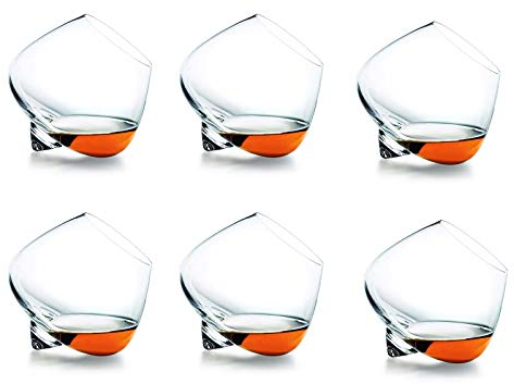 Verre Whisky, Tumbler Bottom Rotatif Verres Cocktail Vin, Whiskey Biere Verrine Tasse, Person Nalise Cristal Lunettes pour Wisky/Rhum/Cognac, Original Shot Wiskhy Liqueur Verre Kit,6pcs