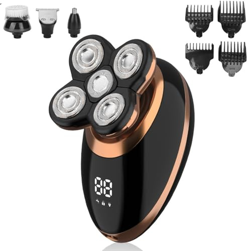 Rasoir électrique pour hommes, 5 en 1 Rasoirs à Têtes Rotatives rasoirs à têtes rotatives homme kit de toilettage pour tondeuse à cheveux domestique rechargeable