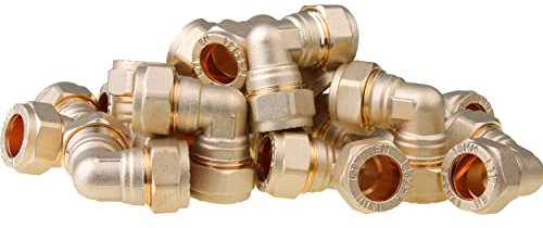 LTWFITTING 15MM OD 90 Degree Compression Elbow, Brass Plumbing Pipe Fitting (Pack of 10)