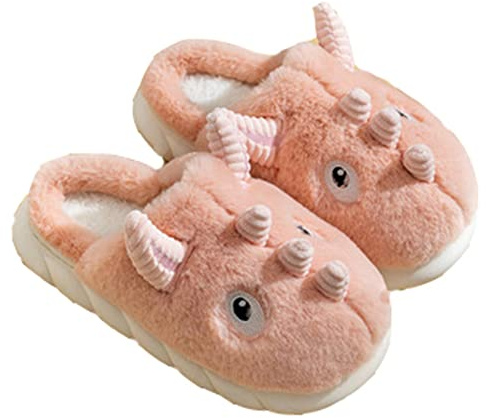 LANFIRE Zapatillas cerdo algodón dinosaurio animales calientes felpa mujer invierno Pantuflas (Red, numeric_38)