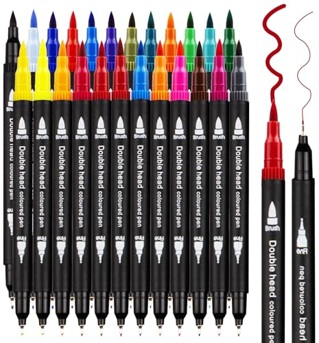 Tommax Art Markers Double Tip Brush Pens, 24Pcs Fine and Brush Pen Markers Set for Adults Artists Painting, Coloring, Sketching, Multicolor