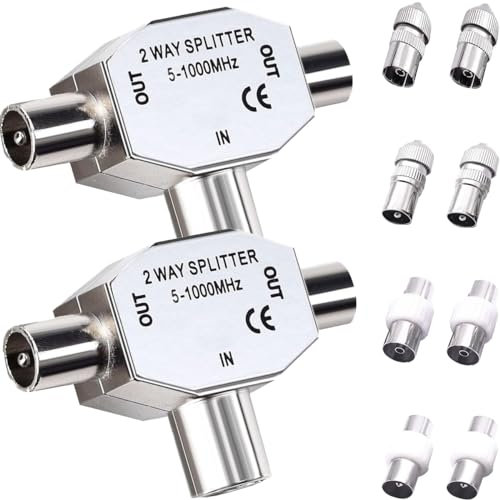 Youmile 2 Stück TV Splitter, 2-Wege-TV-Antennenverteiler, Koaxialstecker, Digitalsignal-Antennenverteiler mit TV-Stecker/Buchse, Stecker Buchse auf Buchse/Stecker auf Stecker, TV-Kupplungsstecker