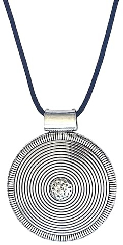 ASTER ALHELÍ – Colgante Mujer Espiral Grande Plateado con Cordón de Ante Negro – Collar Largo Mujer Ajustable Estilo Bohemio y Simbólico – Joyería Artesanal Ideal para Regalo (Plateado)