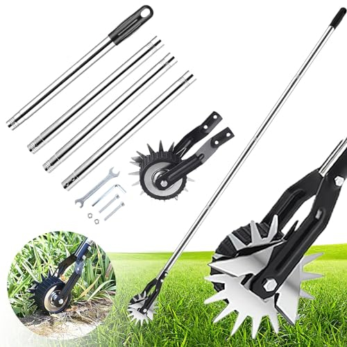 CYTBEK Wheel Rotary Edger, Long Handle Manual Lawn Edger Trimmer, Lawn Edger with Saw-Tooth, Adjustable Handle Length, Edger Lawn Tool Hand Rotary Lawn Edger for Outdoor Iindoor Garden