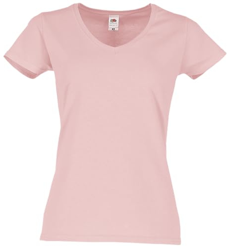 Fruit of the Loom T-shirt à col en V emblématique pour femme, 150, rose poudré, taille : 2XL, Poudre rose